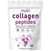 Multi-Kollagen-Peptid-Pulver – Hydrolysierte Proteinpeptide (Typ I, II, III, V, X) mit Hyaluronsäure, Biotin und Vitamin C – ohne Geschmack